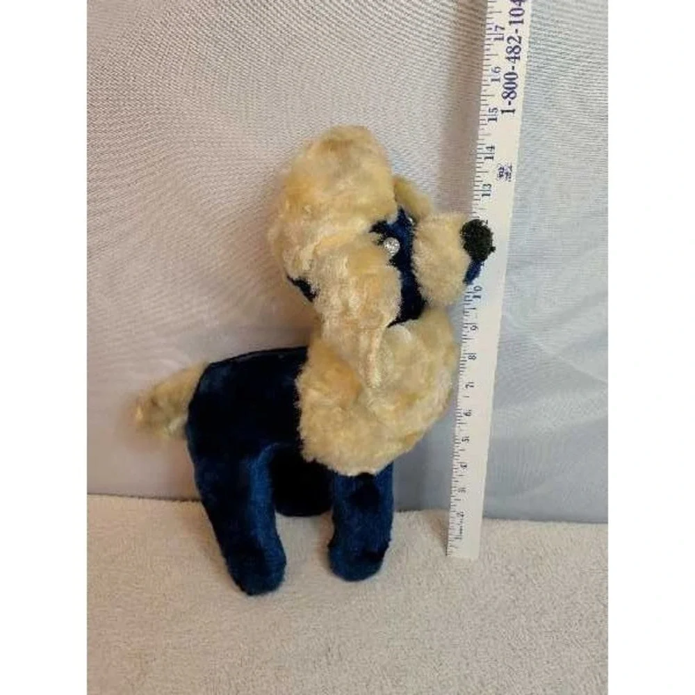 VTG Poodle Plush Stuffed Animal Toy Cream Blue Sparkle Eyes Dog Vintage Plush
